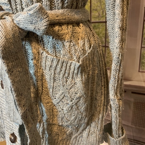 SO Knit Sweater Hoodie Oatmeal Pockets Belt Cardigan Buttons XL Duster Casual - Picture 5 of 14